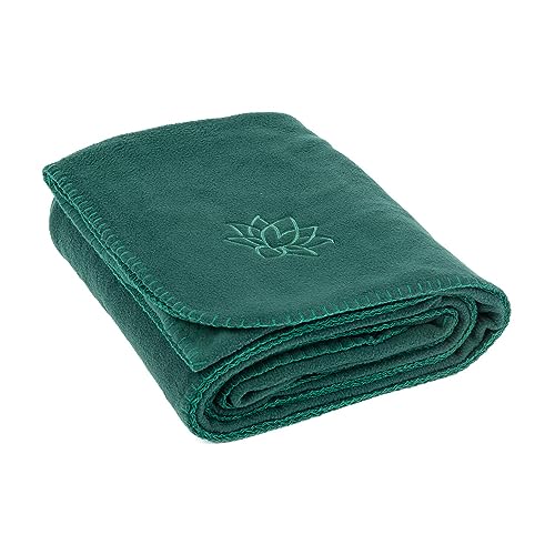 Bodhi ASANA Blanket - Coperta da yoga morbida e calda per Shavasana, coperta da meditazione in pile con ricamo a loto, coperta per divano e copridivano, 150 x 200 cm (verde scuro)