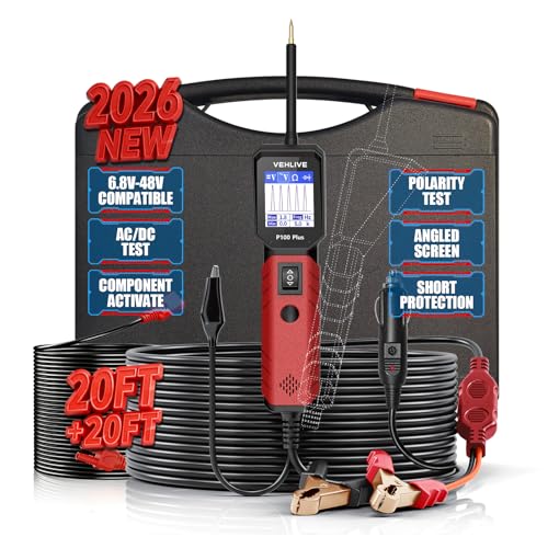 VEHLIVE P100 Plus Automotive Power Circuit Probe Tester 12V 24V Car Automotive Diagnostic Test Tool Digital Volt Ohm Meter W/Overload Protection Circuit Fault Finder w/ 40FT Cable & Angled Screen
