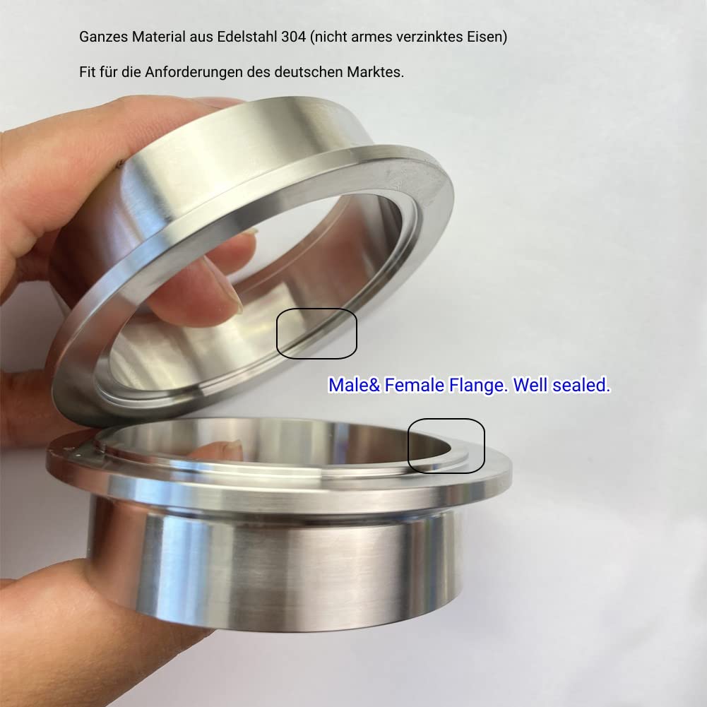 RCCT 2,5 Zoll Auspuff V-Band Schelle Edelstahl 304 Kit – mit 2PCS Male & Female Flansch, 63.5mm V-Band Clamp, Anschweißringe & Zentrierringe für Turbos (2.5In(63.5mm))