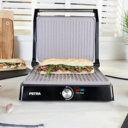 Petra PT4076VDEEU10 XL 180° Elektrogrill und Panini-Presse - Sandwichtoaster mit marblestone Antihaftbeschichtung, Tischgrill, ausklappbar für 2 Kochflächen, Gemüse, Fleisch, Spieße, Fettarmes Grillen – Bild 6
