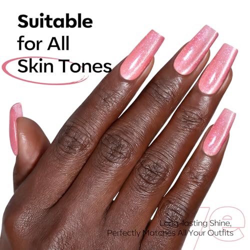 Image of modelones Pink Cat Eye Gel Nail Polish Light Pink 9D Cateye with Magnet Shimmer Glitter Gel Polish Soak Off Reflective Translucent Jelly Gel Nail Polish 15 ML