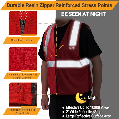 Image of AYKRM 2 Pocket Mesh High Visibility Reflective Safety Vest for men & Women ANSI /ISEA 107 Standards