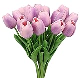 Duovlo 18 Heads Artificial Mini Tulips Real Touch Wedding Flowers Arrangement Bouquet Home Room Centerpiece Decor (Light Purple)