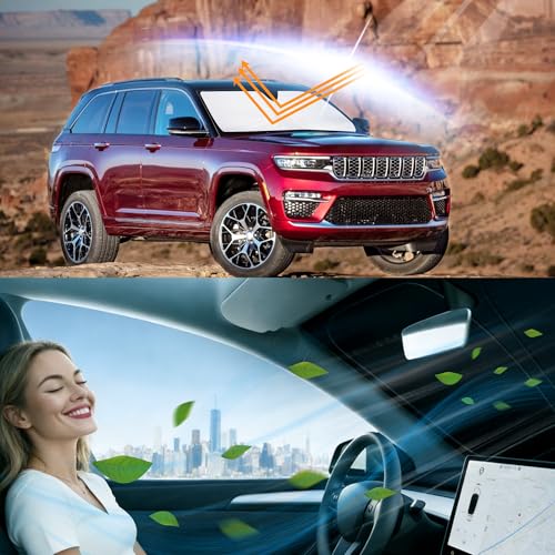 Image of Windshield Sun Shade for Jeep Cherokee 2014-2024 2025 Trailhawk | Foldable, Full covered for windshield, Block UV Rays, Heat Reduction, Easy to install, Keeps Car Cooler