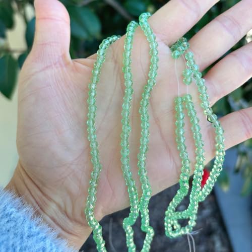 Image of 1000pcs Czech Faceted Rondelle Crystal Glass Loose Beads 4mm Small Tiny Spacer Bulk Peridot Green for DIY Craft Jewelry Making CCR416