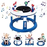 Baby Walker with Wheels, 5 IN1 Baby Walkers for Boys and Girls 6-12 Months with Bouncer, Learning Mode, Foot Pad & Music, Foldable & Adjustable Activity Walker for 6-18 Months Toddler Infant