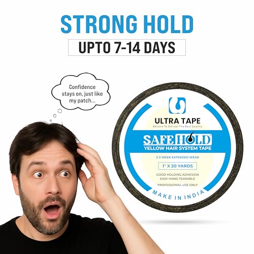 Image of Yellow Hair Patch Adhesive Cotton Tape 1 Inch X 20 Yards Strong Hold Pack 2 | Double Sided Wig & Hair System Tape, Water & Sweat Resistant, Skin Friendly, Holds 7-14 Days, Easy To Apply & Remove