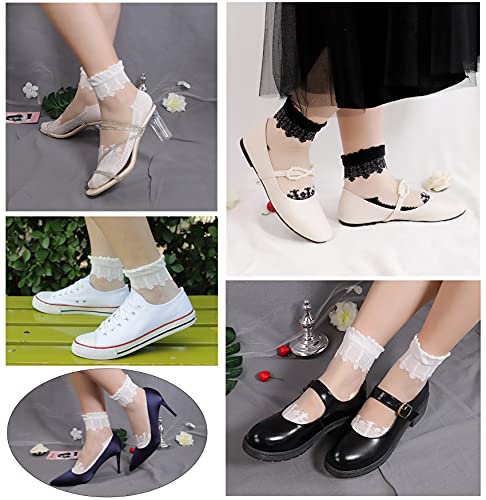 Lovful 3 Pairs Women's Ultrathin Transparent Lace Elastic Short Socks,Black #TOP1