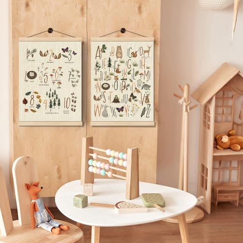 Image of Boat Wades Numbers Animals Alphabet Poster Hanger Frame Set of 2, Forest Animal ABC 123 Educational Wall Art Hanging Banner Decor for Nursery Playroom Classroom Homeschool,12x16