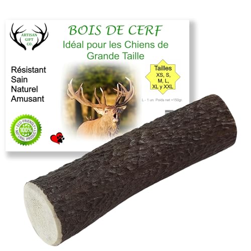 ARTISAN GIFT CO Bois de Cerf pour Chien, Corne a Mâcher - 100% Naturel - Poids Min. 150 GR. (L - 1 unité)