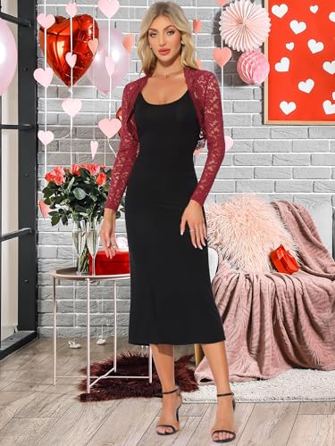 Image of Allegra K Floral Lace Bolero Shrug for Women Elegant Long Sleeve Sheer Cropped Lace Cardigan