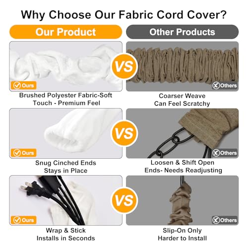 Image of Chandelier Chain Cover White 2 Pack with Touch Fasteners,39.37inches Brushed Polyester Fabric Chain Sleeve for TV Cord Cover Decorative Cord Hider Easy Install Convenient for Wire Management