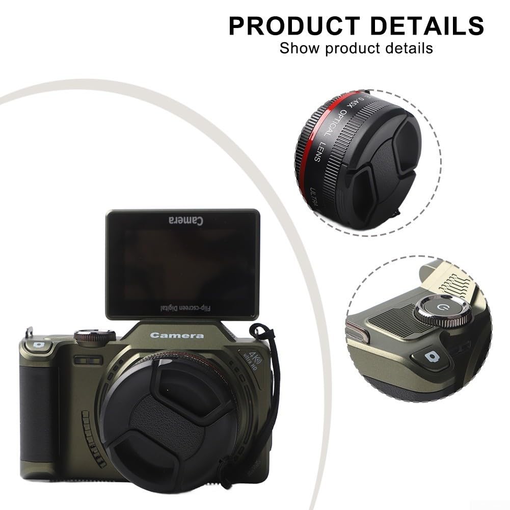 Fotocamera digitale 4K con sensore da 64 MP e zoom 18x, videocorder HD con schermo flip da 3 pollici con WiFi per fotografia, vlogging, viaggi, bianco (verde)
