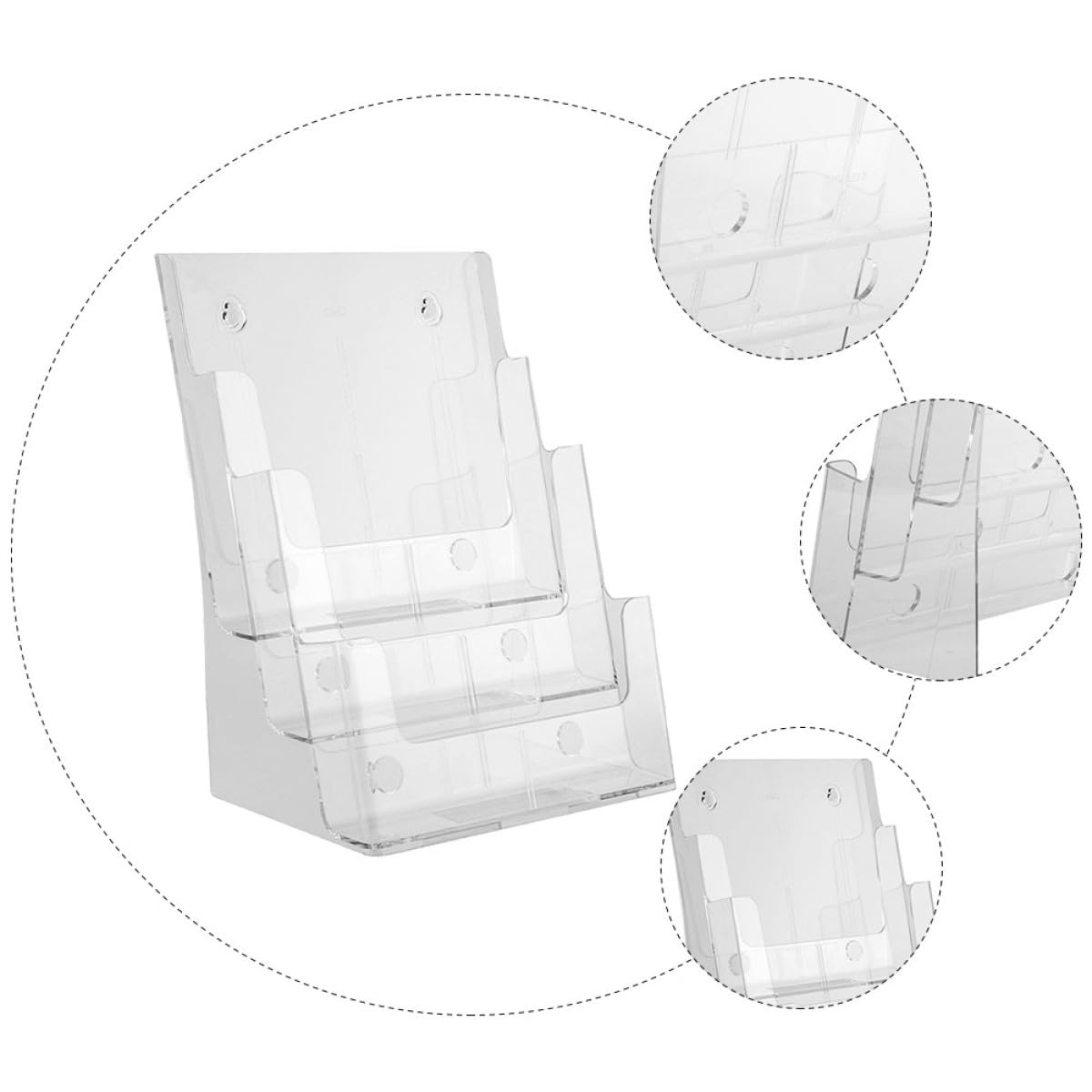 HOMSFOU Porta Brochure e Porta Riviste a Tre Strati in Acrilico Trasparente, Organizzatore da Scrivania per Ufficio Scaffale Portaoggetti, Supporto per Archiviazione Documenti e Forniture