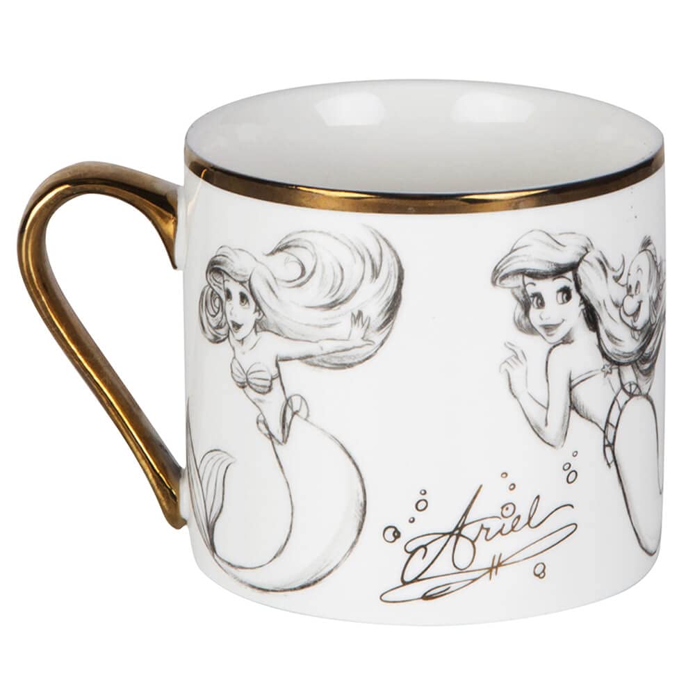Disney - Taza clásica de cerámica con borde dorado y mango de Ariel para coleccionar