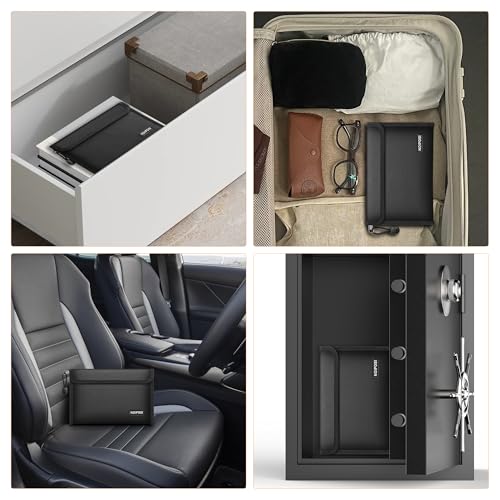 Noiposi 2er Pack Feuerfeste Tasche(21,5x14cm,5200℉), 8-lagige Wärmedämmung Feuerfeste Geldtasche mit Kartenschlitz, Kleine Bargeldbeutel mit Reißverschluss für Bargeld,Quittung,Rechnung,Reisepass