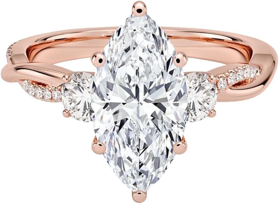 1-3 CT Moissanite Engagement Ring Colorless VVS1 10K 14K 18K Solid Gold, 925 Sterling Silver Petite Twisted Vine Three Stone Moissanite Ring Anniversary Christmas Gift for Women