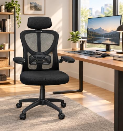 Image of VELORA Ergonomic Office Chair - High Back Mesh Computer Chair with Adjustable Lumbar Support, Headrest, Armrests | Height Adjustable, Tilt Lock | Work from Home, Study, Gaming | 100kg Capacity, Black