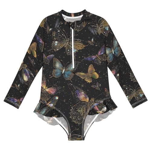 CHIFIGNO Butterflies Black Girls One Piece Swimsuits Quick Dry Rash Guard Swimwear Beach 3T