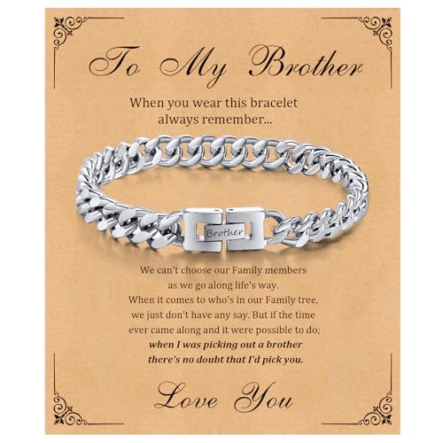 XUANPAI To My Brother Bracelet form Sister - Anniversary Birthday Confirmation Gifts for Christmas for Boys Bro Bruv Buddy Amigo Pal Chum Mate Silver Stainless Steel Curb Bracelet 21cm