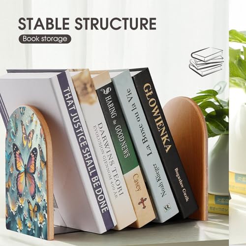Sujetalibros de mariposas para evitar caídas de libros, soporte estable de madera económica 8