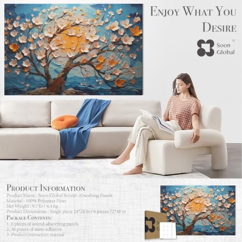Image of Soon Global Acoustical Wall Panels, 72 X 48 Inches Art Acoustic Panels, Decorative Acoustic Panels, Acoustic Wall Panels, Sound Absorbing Wall Art, Canvas