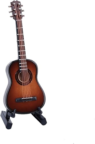 Miniatura 6 de Guitarra miniatura de madera con soporte y estuche, mini instrumento musical, réplica de guitarra clásica, figuras coleccionables, modelo de