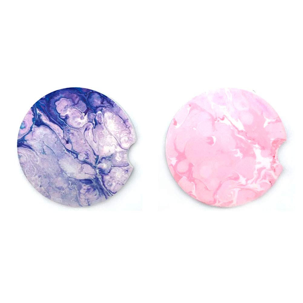 Upriver 2 Pack Car Coasters, 2.56'' Absorbent Car Coasters, Car Coaster for Cup Holders, Cute Ceramic Car Drink Holder Coasters for Keep Cup Holder Clean