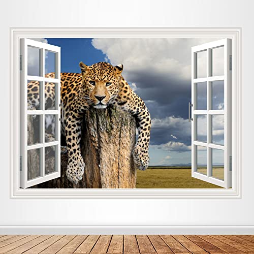 Removable Wall Art Mural Sticker Window View Leopard Photography Landscape Jaguar Wall Decal For Living Room Bedroom Office Decor #TOP5