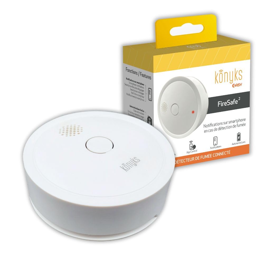Konyks Firesafe 2, Detector de Humo con conexión Wi-FI, Notificaciones por Smartphone, Escenarios domóticos, No Requiere hub - Autonomia 5 años.