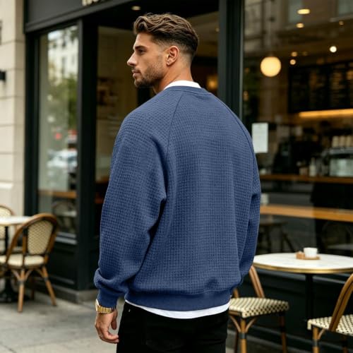 Waffle Knit Long Sleeve Men,V Neck Pullover Sweaters(Blue,Xx-Large) - image 3