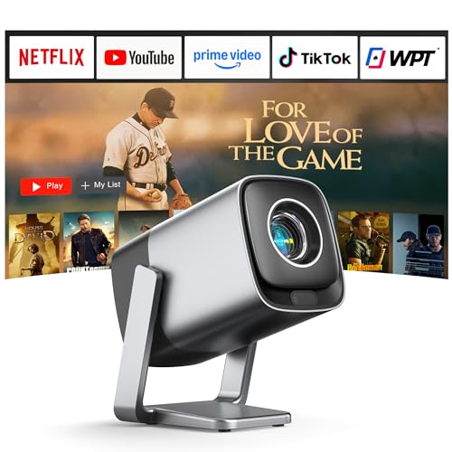 Image of [Compatible with Tubeyou & Real-time Focus] Mini Projector with WiFi and Bluetooth, 1800 ANSI Smart Projector 4K Support, Dolby Audio & Keystone Projector, 210 Rotatable Stand for Home Projector