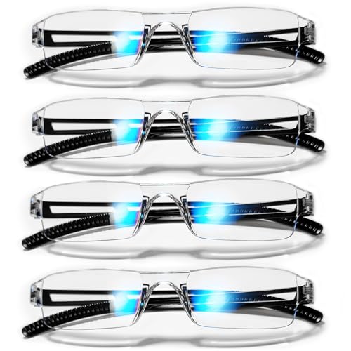 Image of 4 Pack Blue Light Reading Glasses Men Rimless Frame Anti Glare Filter Lightweight Game Computer Readers 1.5 (Black)
