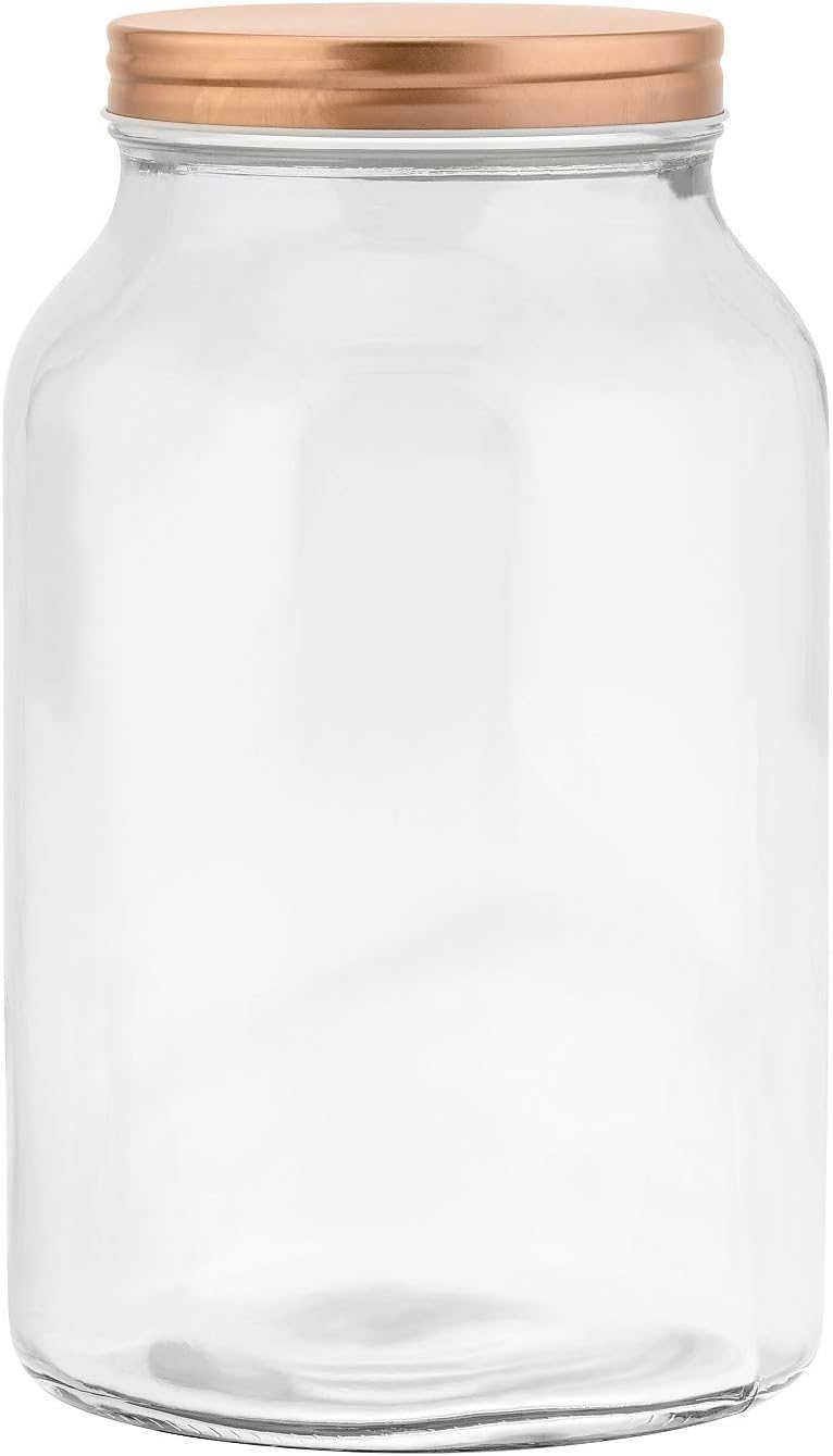 Amici Home Branson Glass Canister | Airtight Food Storage Container with Copper Lid | Clear Glass Jar for Home, Kitchen, & Pantry Organization (Large, 132 Oz)