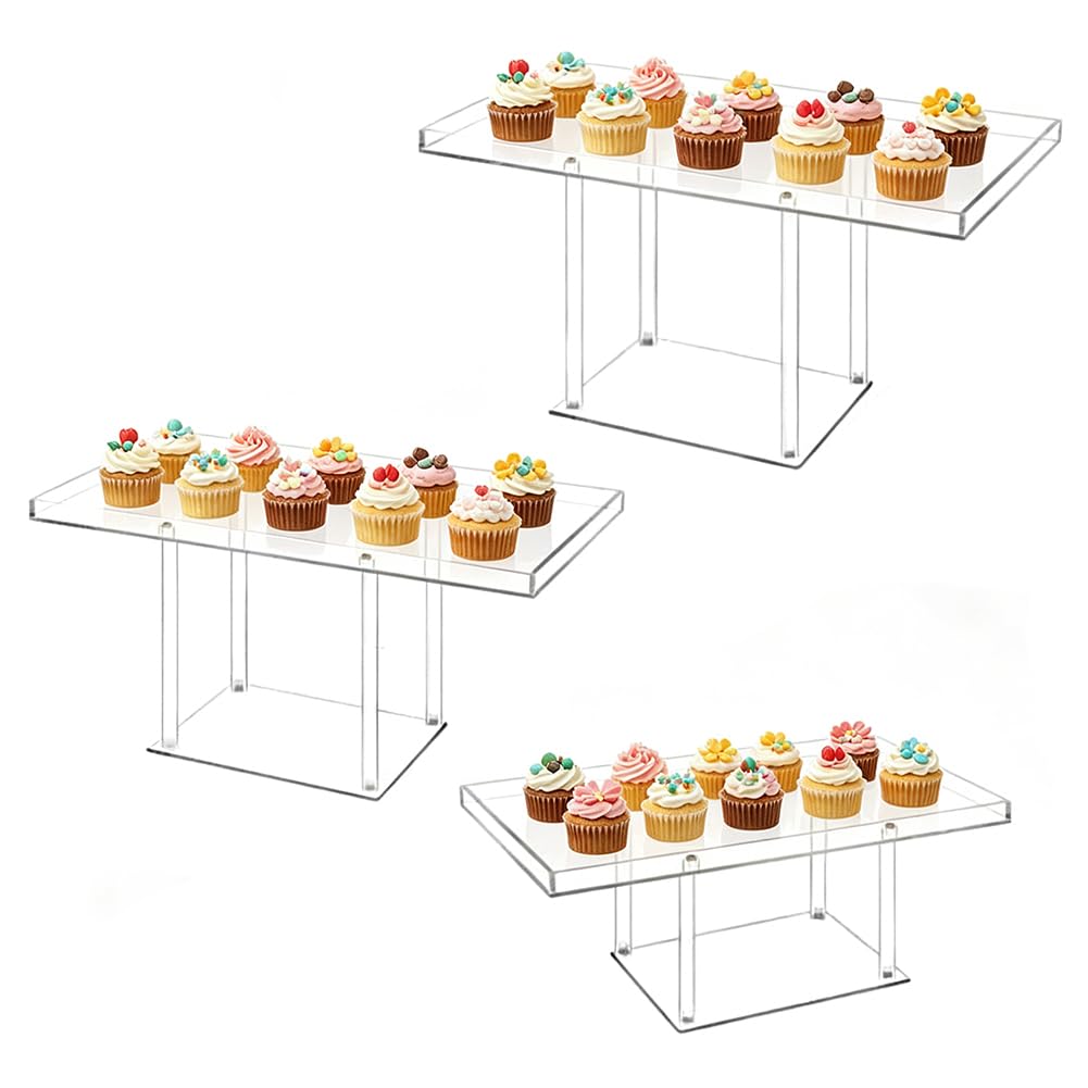 AHANDMAKER Lot de 3 plateaux de service à étages en acrylique transparent 25,4 x 25,4 cm, 22,9 x 22,9 cm, 20,3 x 20,3 cm, pour mariage, fête d'anniversaire, douche, décoration de table de Noël