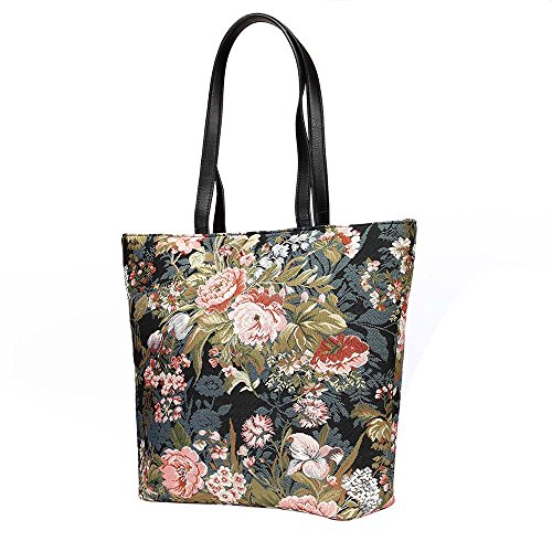 Signare Tapestry Shoulder Bag Tote Bag for Women with Peony Flower (SHOU-PEO)