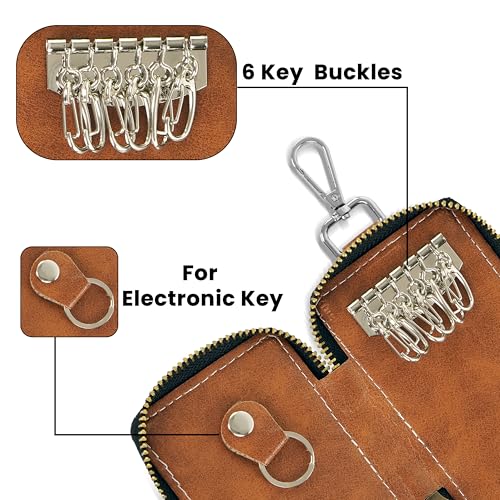 Image of Storite PU Leather Large Key Case Pouch Wallet Keychain Key Holder with 6 Hooks Zipper Closure