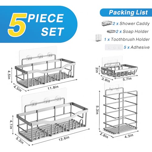 Image of EUDELE 5-Pack Rustproof Stainless Steel Shower Caddy - No Drill Adhesive Bathroom Organizer with Large Capacity, Spacious Shower Shelves for Inside Shower, Kitchen & Home Decor Storage-XL Size