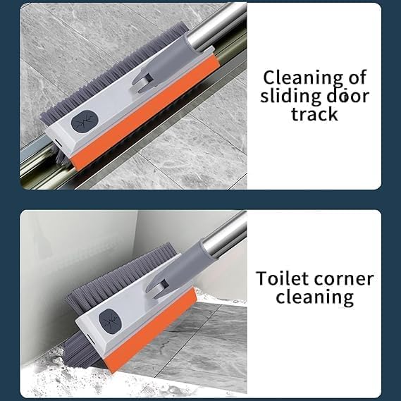 Image of Floor Wiper with Silicone Blade | Magic Broom Water Squeegee for Bathroom, Tiles, Marble, Glass & Balcony | 180 Swivel Head Adjustable Long Handle Multipurpose Cleaning Brush (3 in 1 Brush)