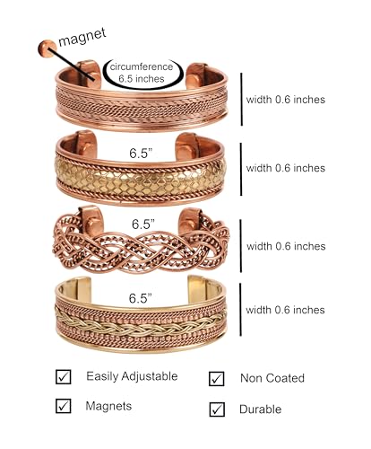Image of Touchstone copper bracelets | gift for men women |adjustable 100% pure solid real magnetic jewelry | handmade bracelet set combo | rope braided tibetan bangles.