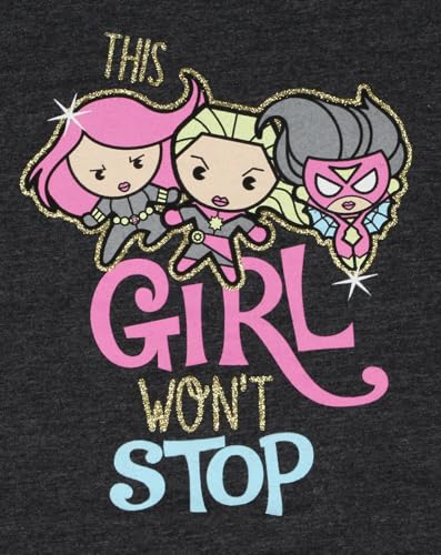 Marvel Girls' This Girl Won't Stop Chibi Superheroes Glitter Kids T-Shirt3