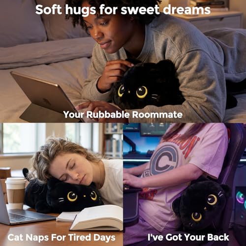 Image of Mewaii Cute Black Cat Plush Pillow, Kawaii Plushies Black Cat Stuffed Animals, Squishy Plushies, Cuddle Plush Pillow for Kids & Girls (13 Inch)