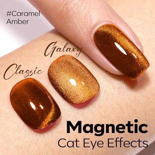 Image of modelones Cat Eye Gel Nail Polish, Glitter Brown Magnetic Nail Polish with Magnet Soak Off U V Winter Gel Polish Shimmer Nail Art Top Coat Manicure Salon DIY