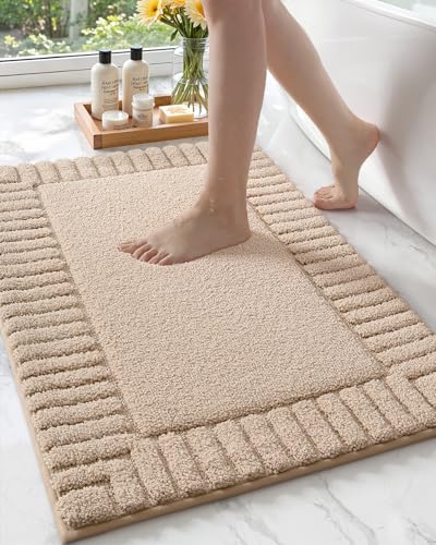 COLOR&GEOMETRY Tappeto Bagno Grande Antiscivolo 60 x 90 cm, Tappeti Bagno Assorbente Lavabile, Tappeto Microfibra Morbido per Bagno, Doccia, Vasca da Bagno (Beige)