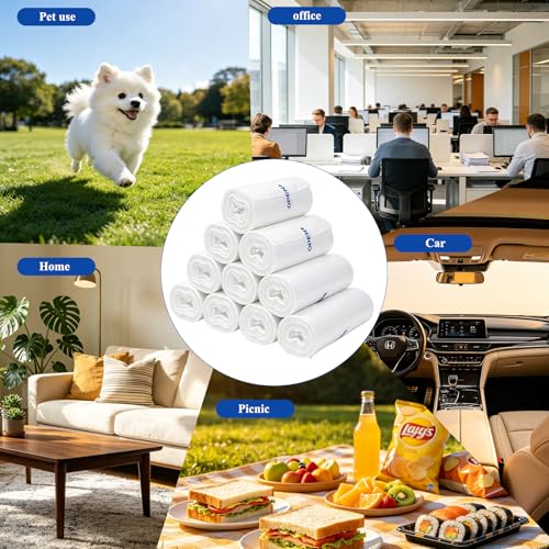 Sadocom Małe worki na śmieci 3 l, 300 sztuk, 30 x 35 cm, wkładki do mini kosza na biurko, do łazienki, biura, samochodu, worki na odpady spożywcze, białe