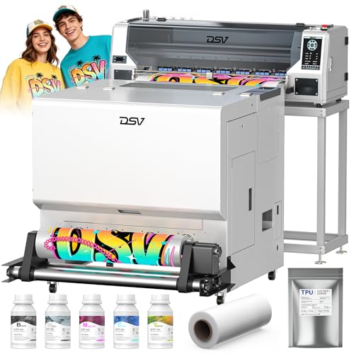 Image of DSV A1 DTF Printer with Dual XP600 Print Heads - 2 Min /A3 Print,40% Truer Colors vs Single Head,Auto Cleaning &White Ink Circulation, Includes 2-Year Ink (White, Printer+Shaker&Dryer)