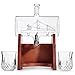 Milburga Premium Quality 1150ml Sailing Ship Whiskey Decanter Set with 2 Glasses & Oak Wood Stand – Unique Lead Free Liquor Dispenser, Vintage Bourbon Gift Set for Scotch, Whisky, Rum & Alcohol