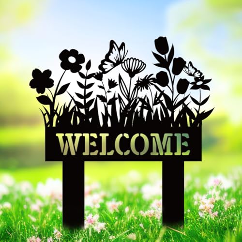 FYSUIMU Welcome Metal Yard Sign Spring Wildflower...