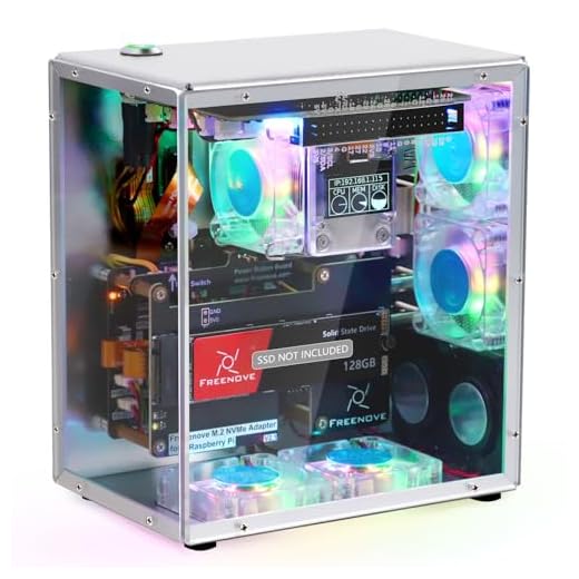 Freenove Raspberry Pi 5 PC Case Kit, M.2 NVMe SSD Slot, 5 PWM ARGB Fans Light Sync, CPU Tower Cooler, 0.96" OLED Screen, Stereo Speakers, 3.5 mm Audio (SSD NOT Included)
