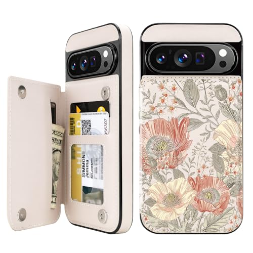 uCOLOR for Google Pixel 10 Pro XL Case with Card Holder Vintage Flowers